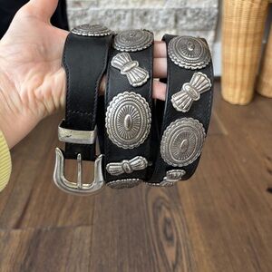 VTG Billy Belts California Western Black Leather Belt Silver Conchos Size 42 USA